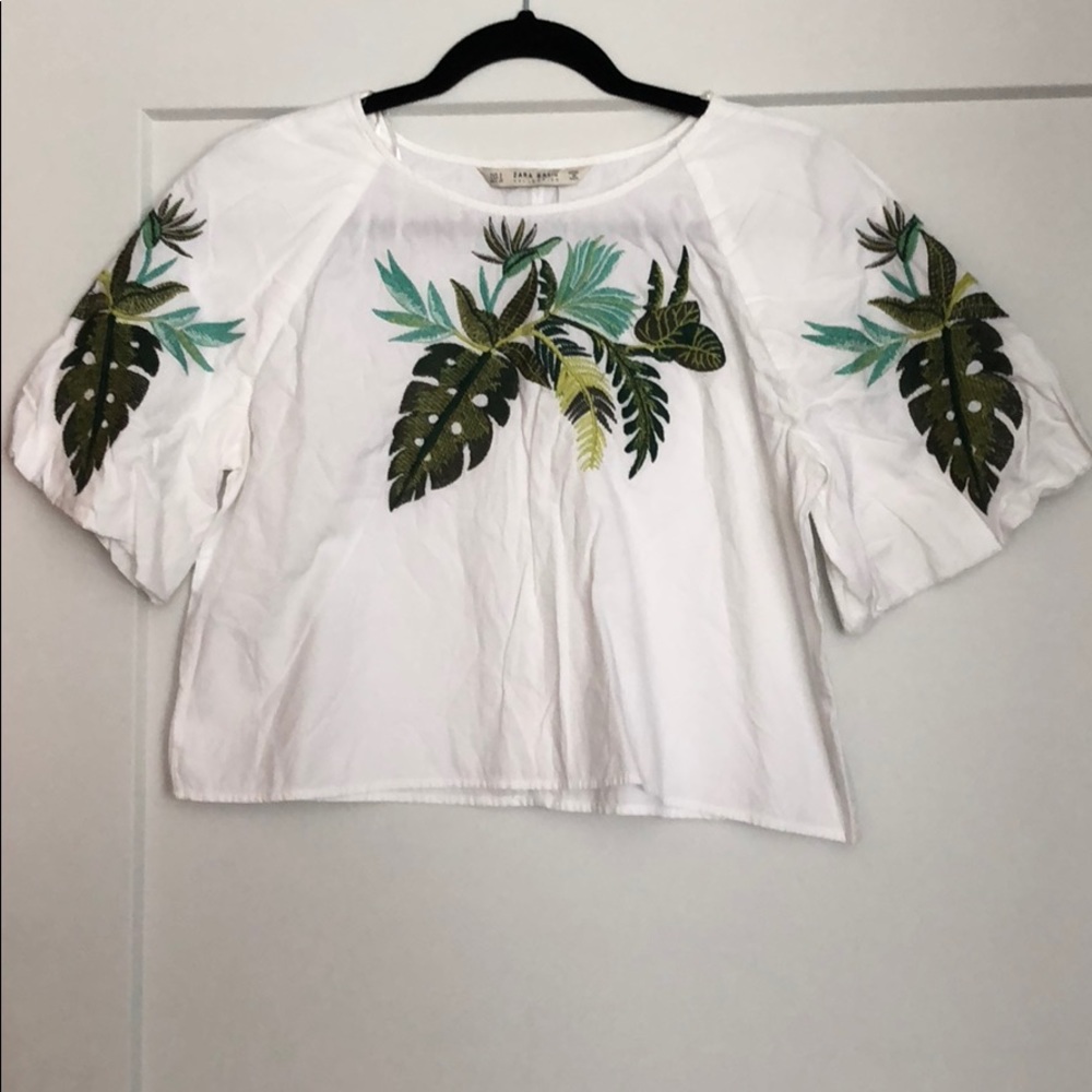 Zara Palm Embroidered Cropped Top Size Small